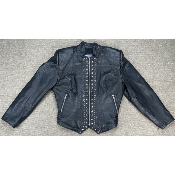Tribe‎ America Women's Full Zip Long Sleeve Medal Beaded Leather Jacket Size 4 - Picture 1 of 15